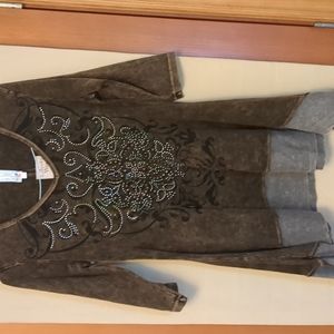 Liberty Wear Made In USA Brown Vintage Crystals Dress Top Size Large NWT